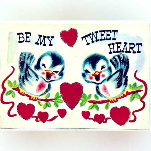Vintage Be My Tweet Heart Valentine Anthropomorphic Birds Valentine’s Day Card - Picture 1 of 8